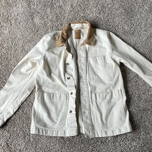Men’s Gap Chore jean denim jacket cream small. Tan corduroy collar.